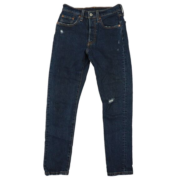 Levi's Premium 501S‎ Button Fly Blue Dark Wash Skinny Jeans size 24x26 - Picture 1 of 16